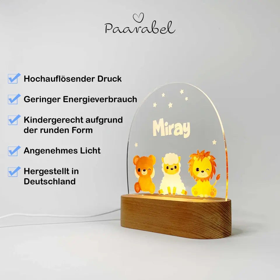 Personaliserte LED-Nachtlampe für Kinder
"Baby Tiere"