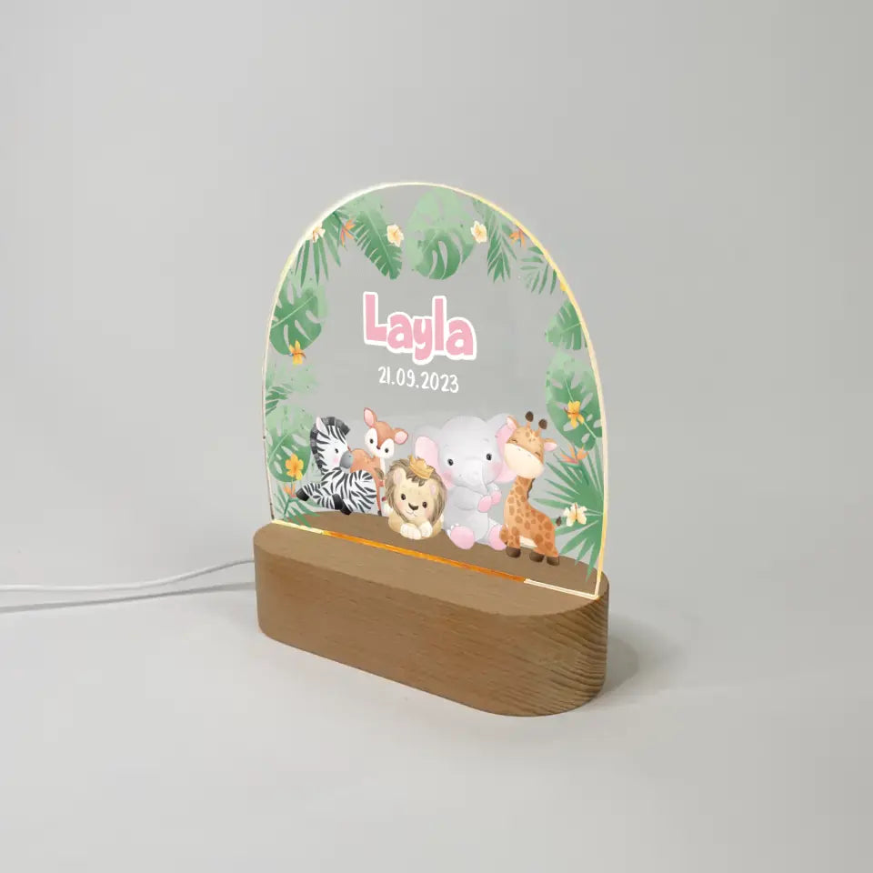 Personalisierte LED-Nachtlampe für Kinder "Safari Tiere"