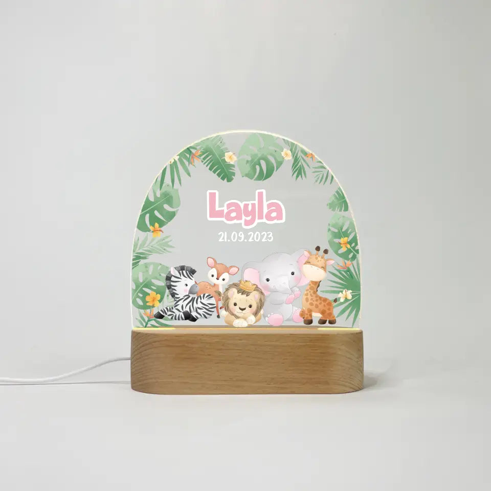 Personalisierte LED-Nachtlampe für Kinder "Safari Tiere"